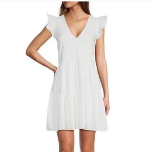 Antonio Melani White Tiered Flutter Sleeve Dress Womens Size 0 Pockets Casual